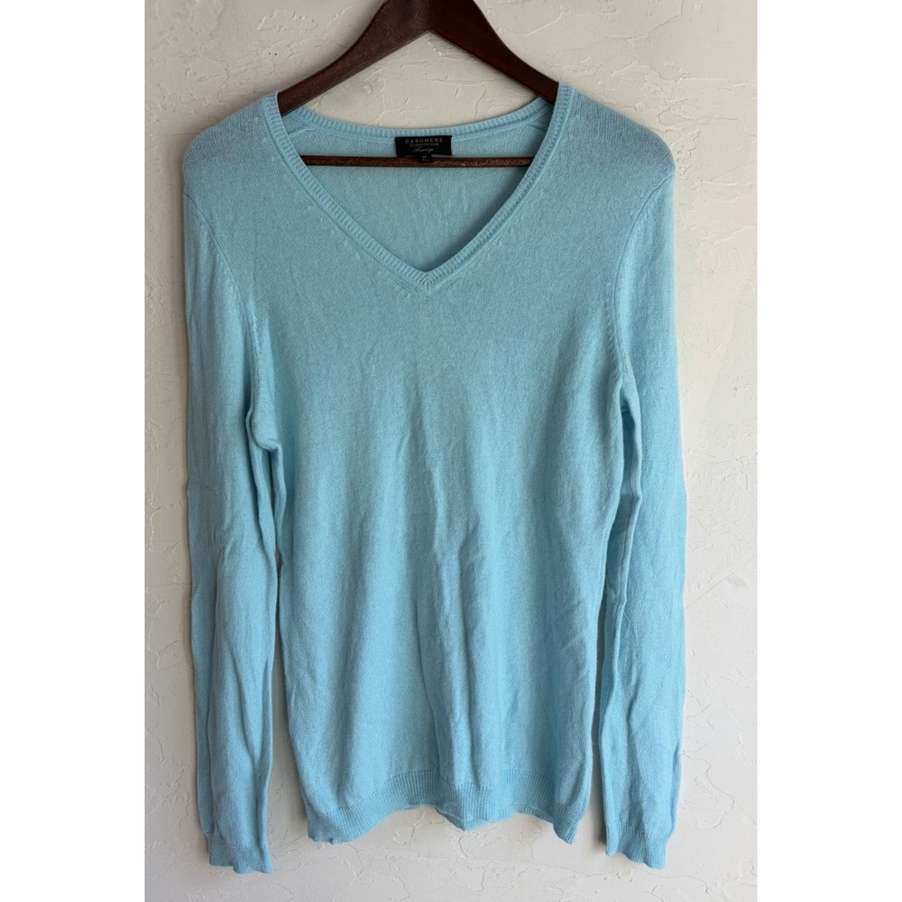 Charter Club 100% Cashmere Sweater M Blue V Neck Lightweight Preppy Luxury